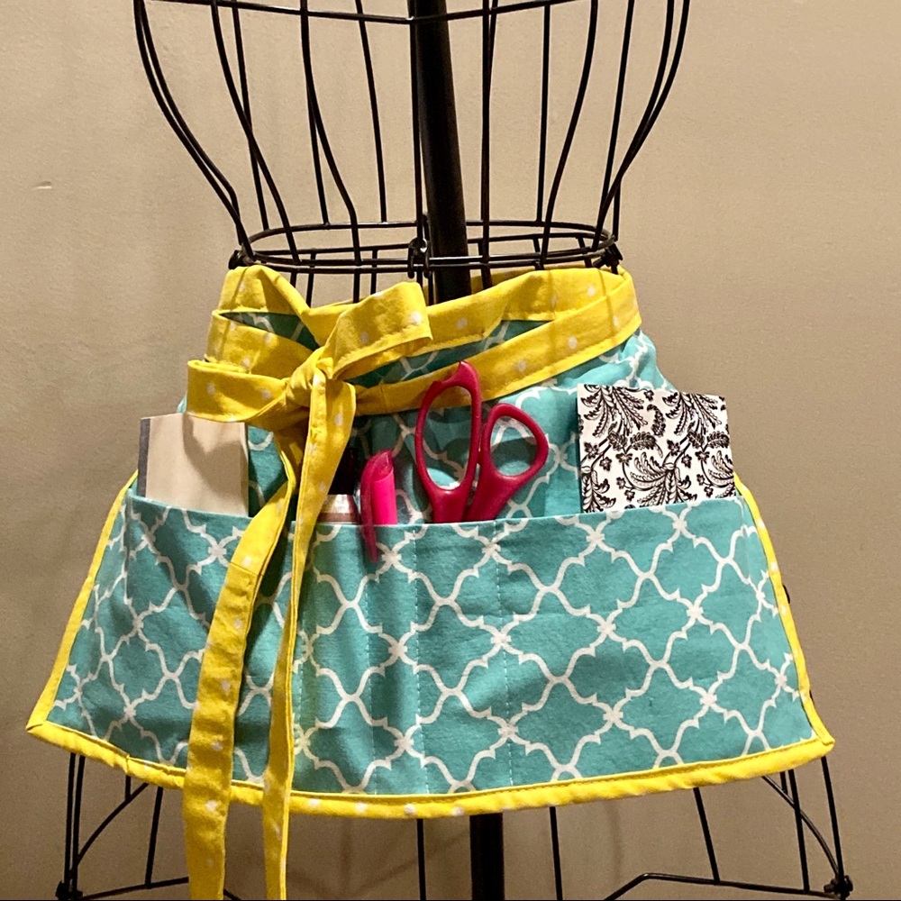 Aqua yellow and white utility apron
